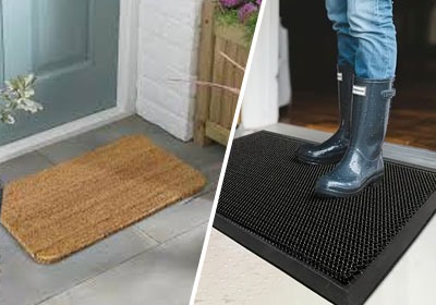 Coir mat placed at a UK front door entrance
