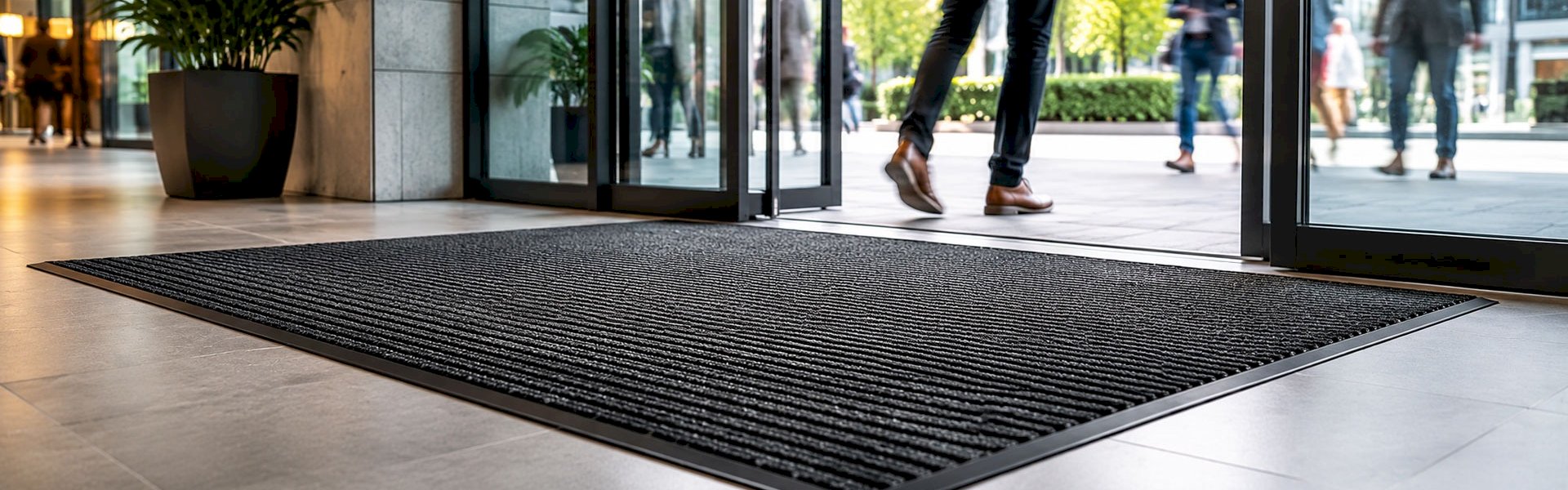 Heavy-duty rib entrance mat at a commercial building door.
